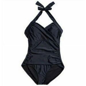 Cyn &‎ Luca NWT Black Halter Ruched One Piece Swimsuit Sz XXL
